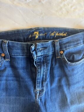 7 For All Mankind Dark Blue Denim Jeans with Contrast Stitching